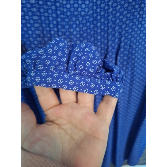 Old Navy Pop Over Mini Dress Womans XL Blue White Dizzy Floral Peasant Baby Doll - Picture 4 of 7